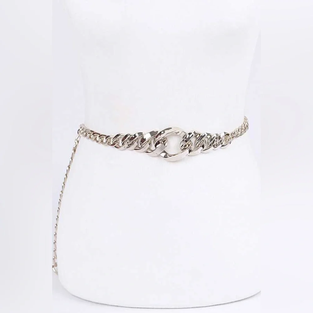 Silver Chunky Metal Chain Adjustable Waist Statement Belt
